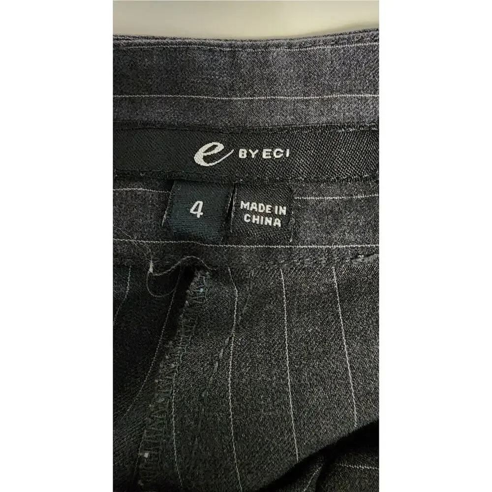 E by Eci Bermuda Cuff Hem Striped Denim Dress Pants Size 4 Color Gray/Blue - Picture 5 of 7